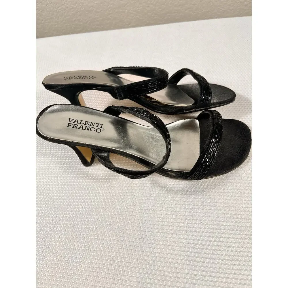Valenti Franco Heels Ankle Strap Bling Black‎ 8M Leather